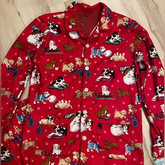 Nick & Nora Puppy Snowflake Flannel Pajamas Youth Size XL 16-18 Women's S-M